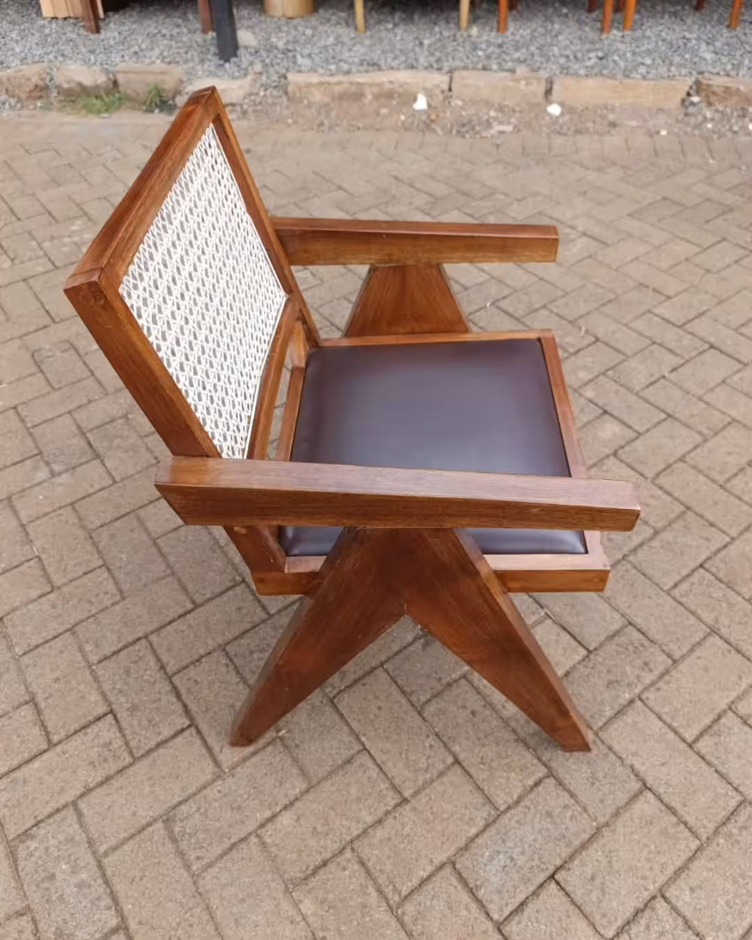 Mid-Century Modern Teak Wood Lounge Armchair with Handwoven Cane Back