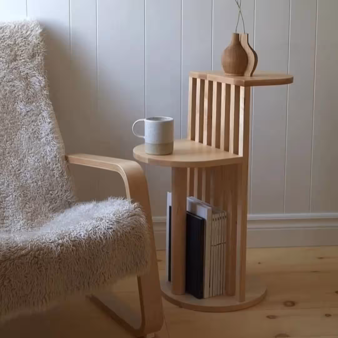 Japandi Accent Table with Vertical Slatted Storage