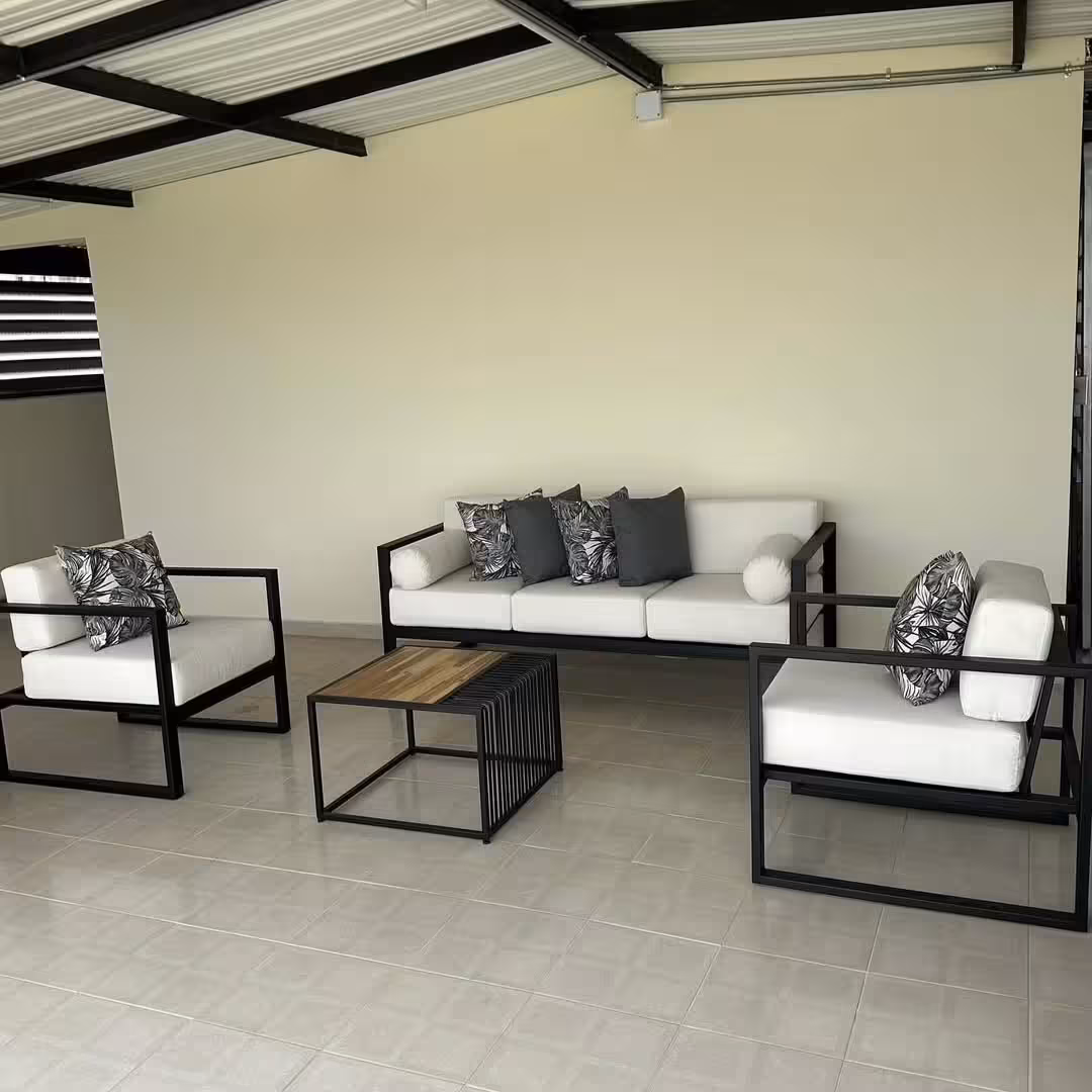 Modern 5-Seater Patio Lounge Collection with Slatted Coffee Table