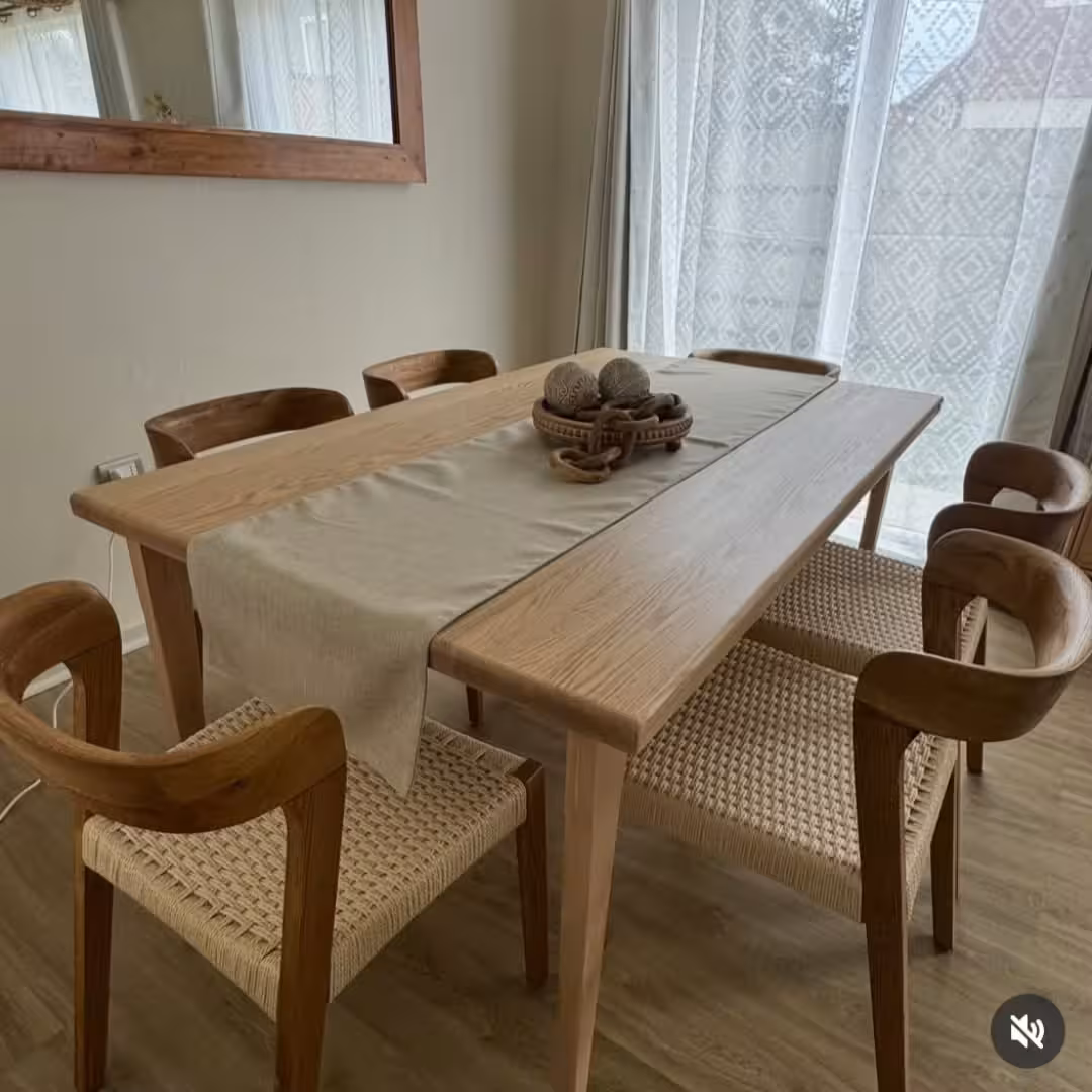 Scandinavian Solid Oak Dining Set with Woven Cane Chairs