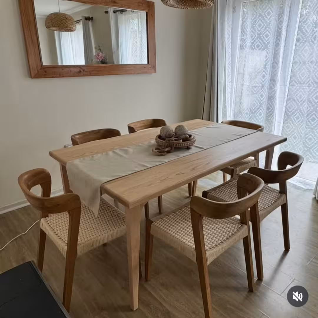 Scandinavian Solid Oak Dining Set with Woven Cane Chairs