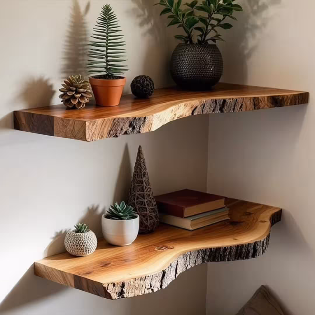 Artisanal Live Edge L-Shaped Corner Floating Shelves (2 Sets)