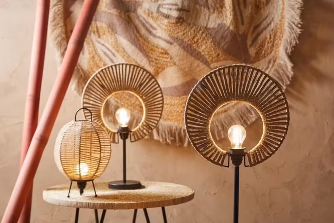 Bohemian Woven Rattan Circular Table Lamp