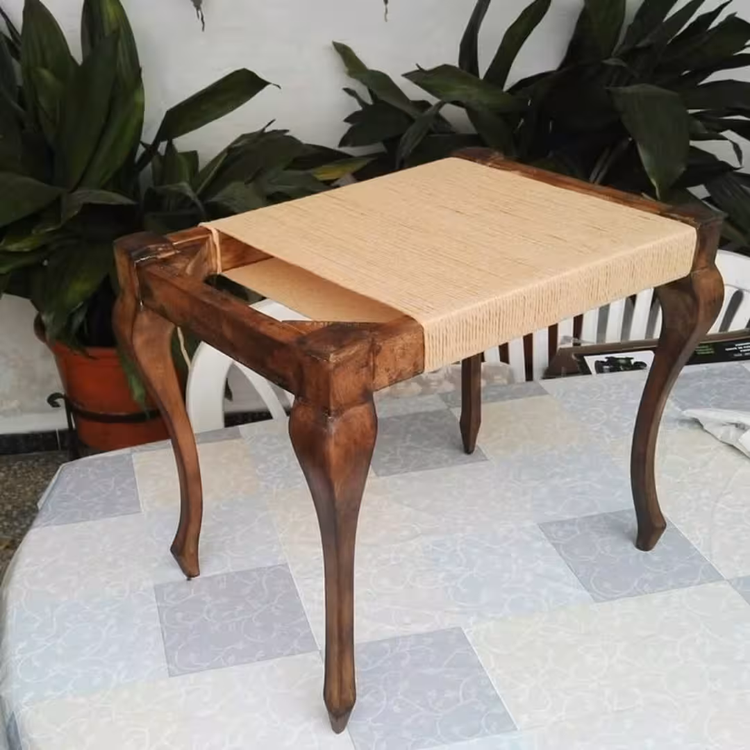 Exquisite Mahogany Frame Handwoven Rope Bench & Occasional Table