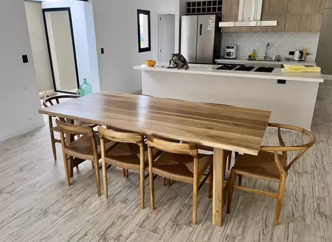 Modern Live Edge 8-Seater Dining Set with Woven Chairs