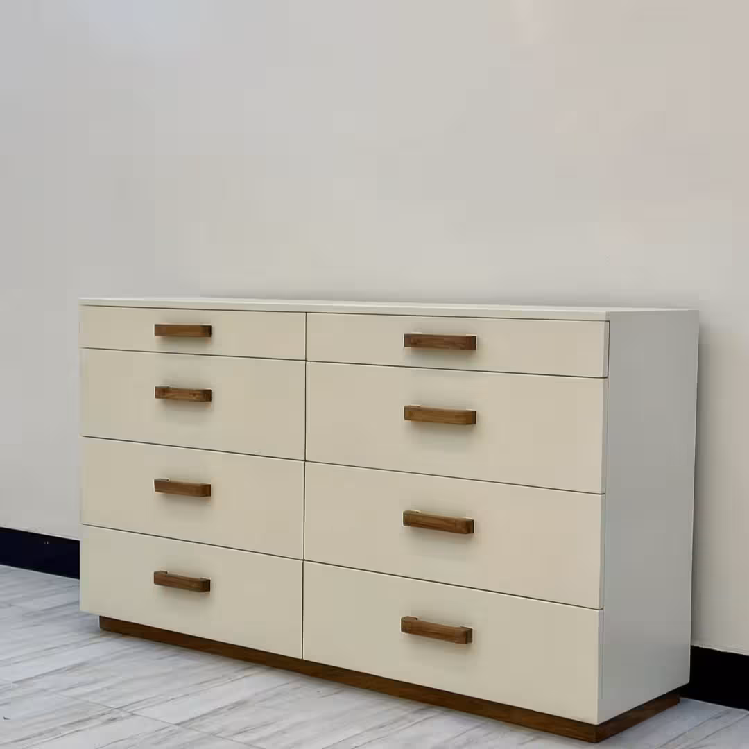 Modern Minimalist 8-Drawer Wide Chest with Natural Wood Accents