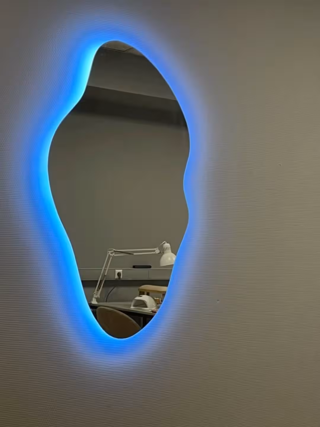 Organic Silhouette Backlit Mirror with Blue LED Halo