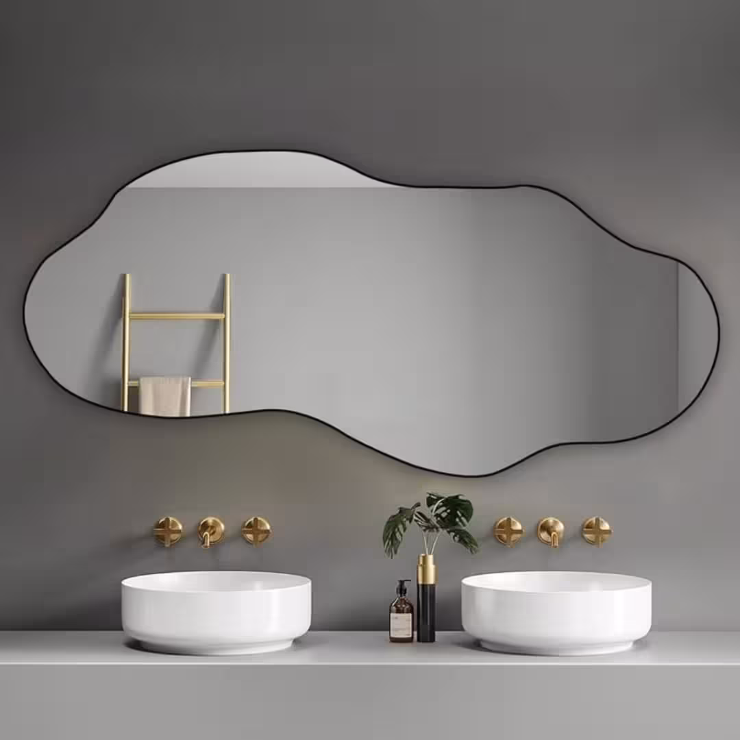 Modern Wavy Asymmetrical Wall Mirror with Matte Black Frame