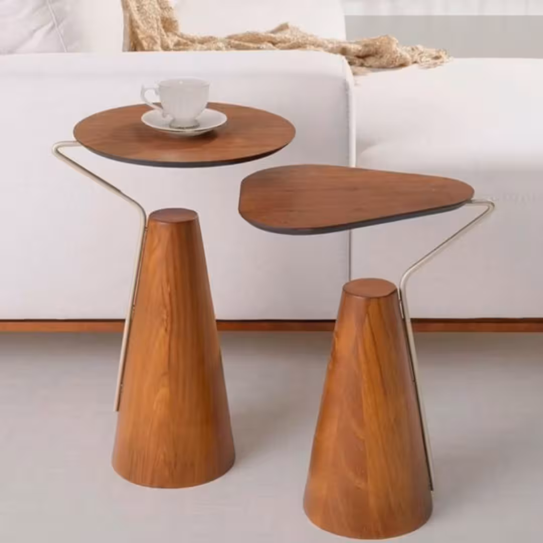Artisanal Cinamomo Wood Organic Nesting Side Tables (Set of 2)